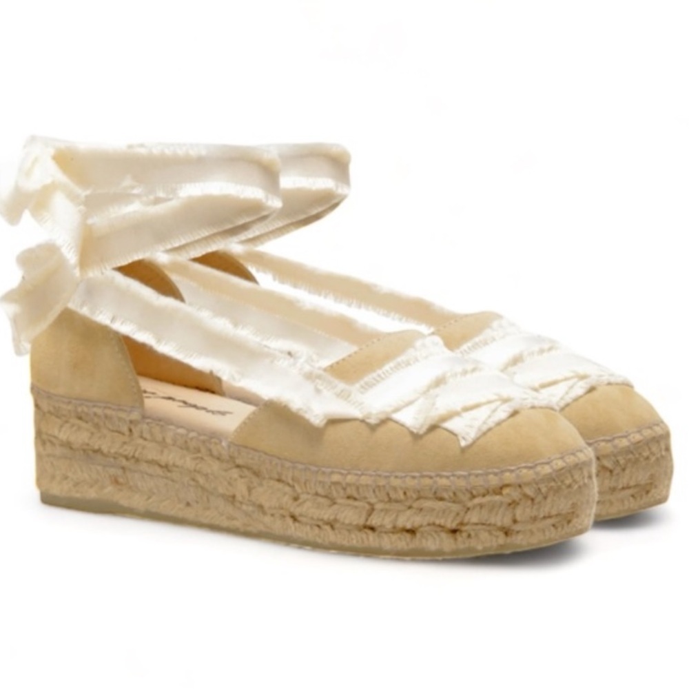 Free People Beige espadrille wedge sandals with cream ankle ties - Picture 7 of 13